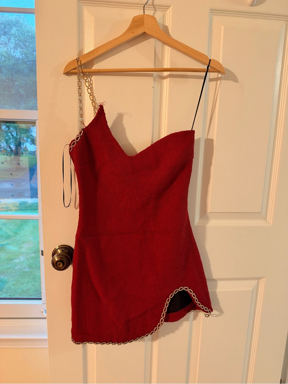 Zara Red Chain-Trim Mini Dress